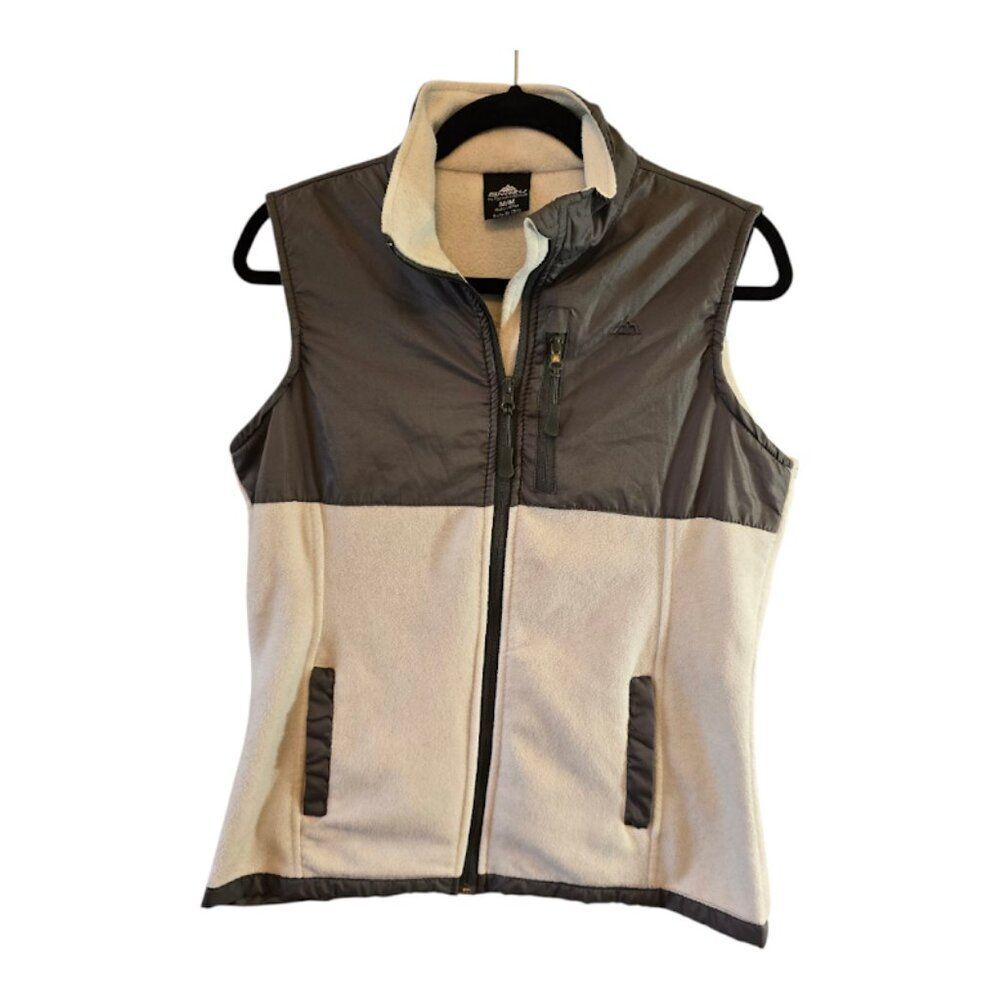 SNOZU WHITE GREY SIZE MEDIUM WOMENS VEST FRONT ZIPPER FUNCTIONAL FRONT POCKETS